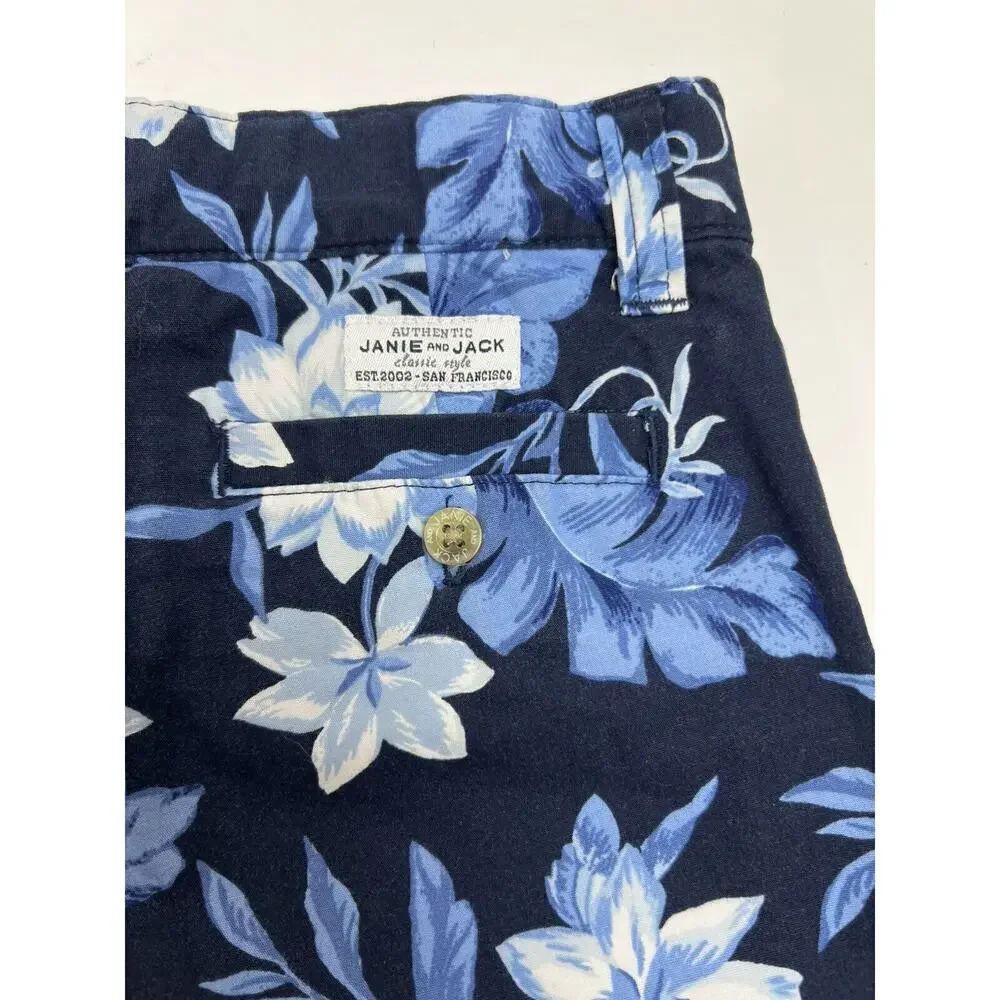 Janie and Jack Boy’s Blue Hawaiian Cotton Shorts Adjustable Waist Size 4